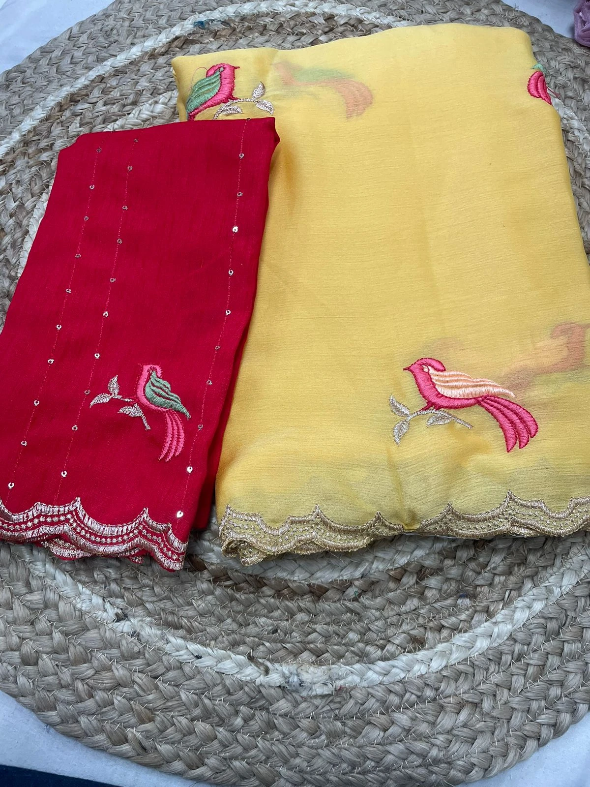 Shaligram Ah Chiffon Embroidery Birds Worked Fancy Saree Collection - Image 4