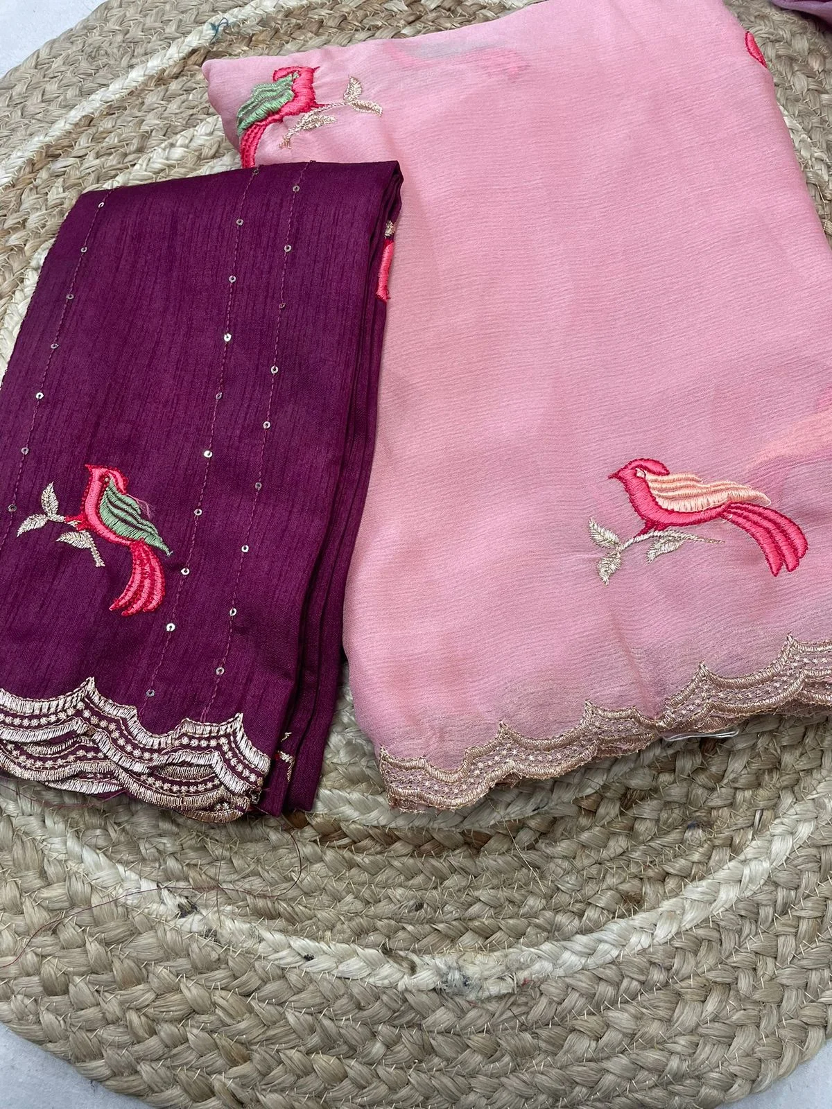 Shaligram Ah Chiffon Embroidery Birds Worked Fancy Saree Collection - Image 5