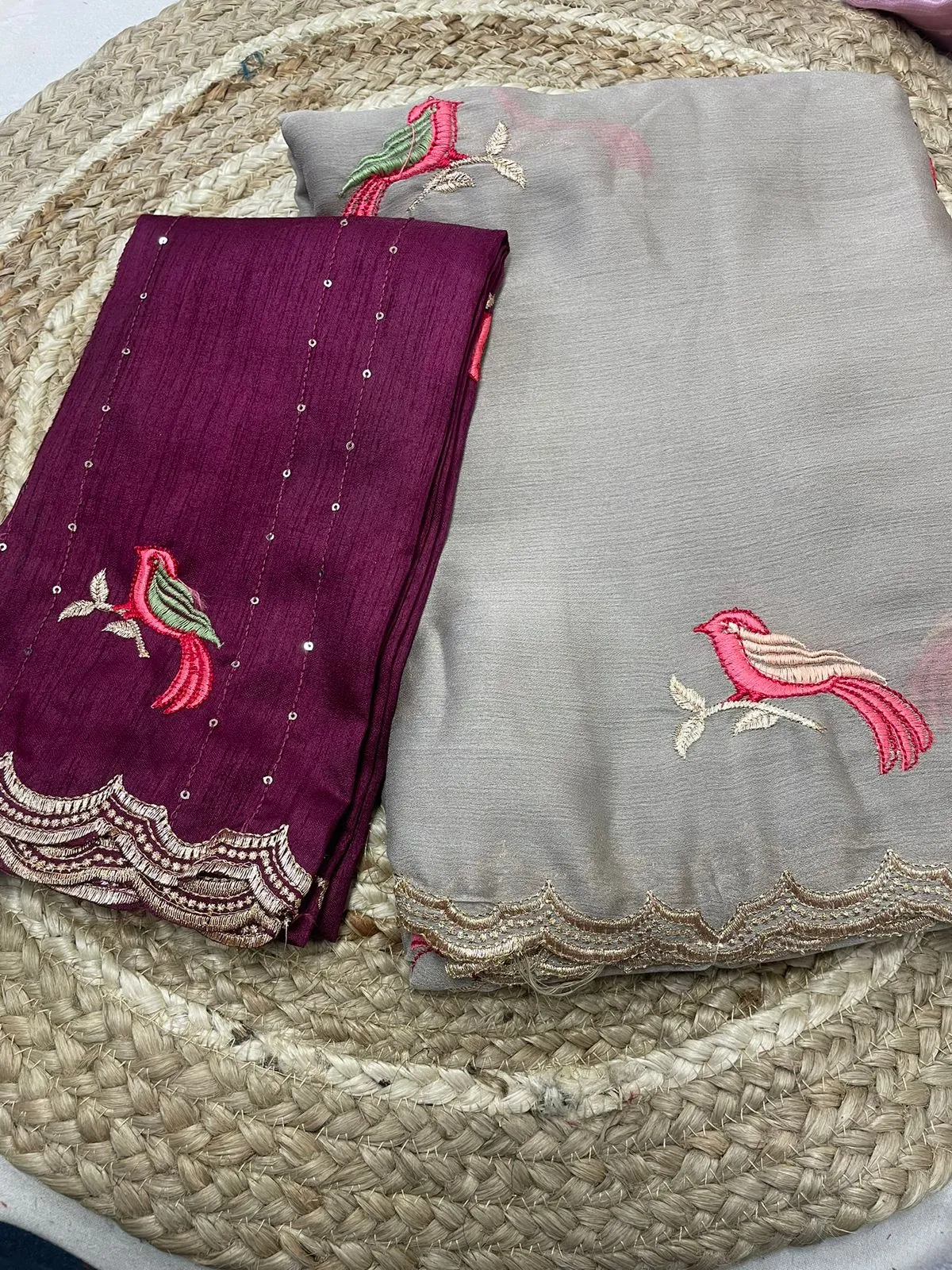 Shaligram Ah Chiffon Embroidery Birds Worked Fancy Saree Collection - Image 7