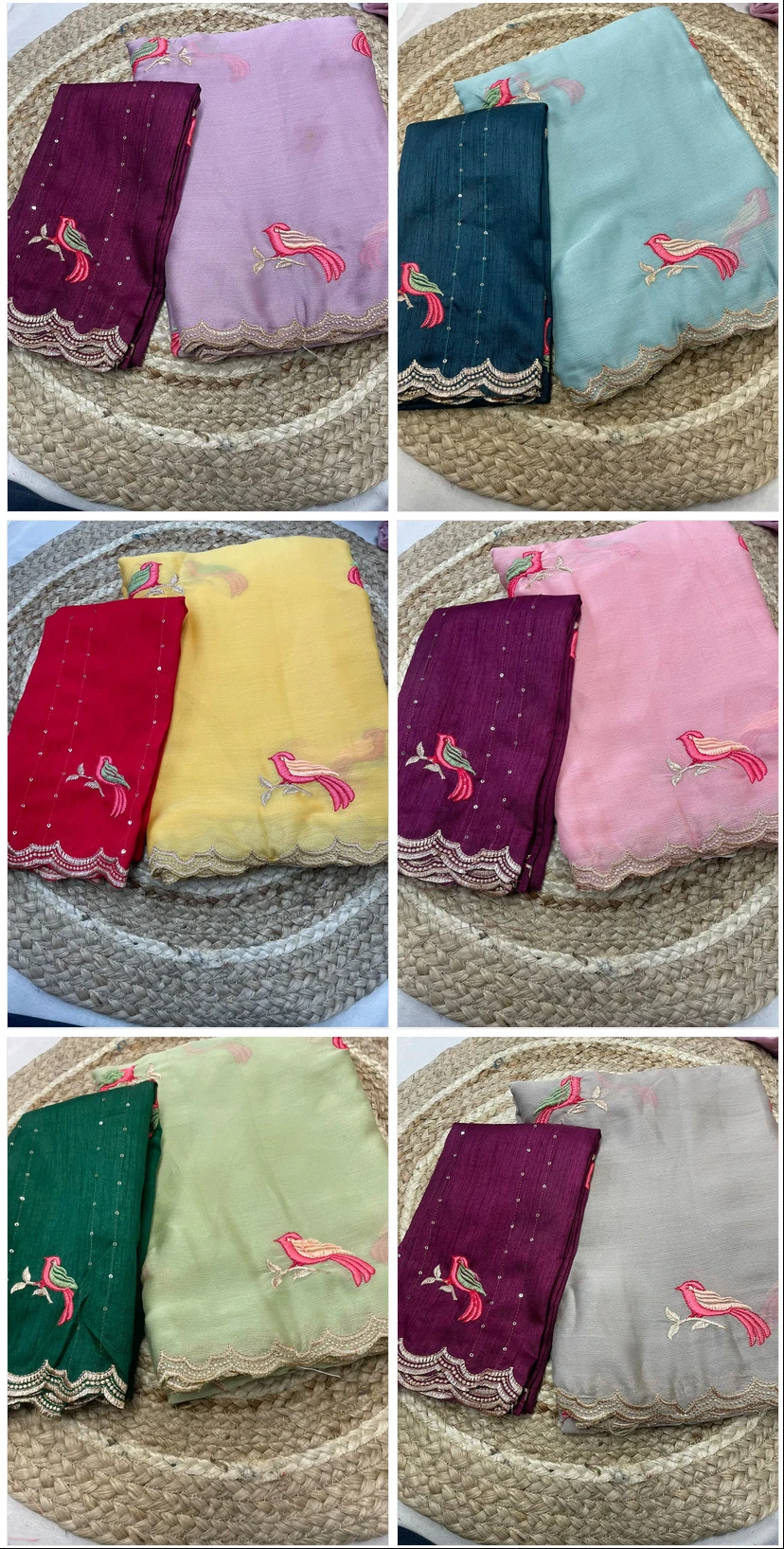 Shaligram Ah Chiffon Embroidery Birds Worked Fancy Saree Collection - Image 8