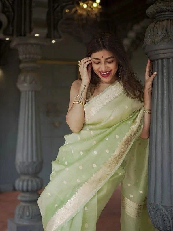 Soft Silk 6040 Linen Slab Weaving Worked Fancy Saree Collection - Image 13