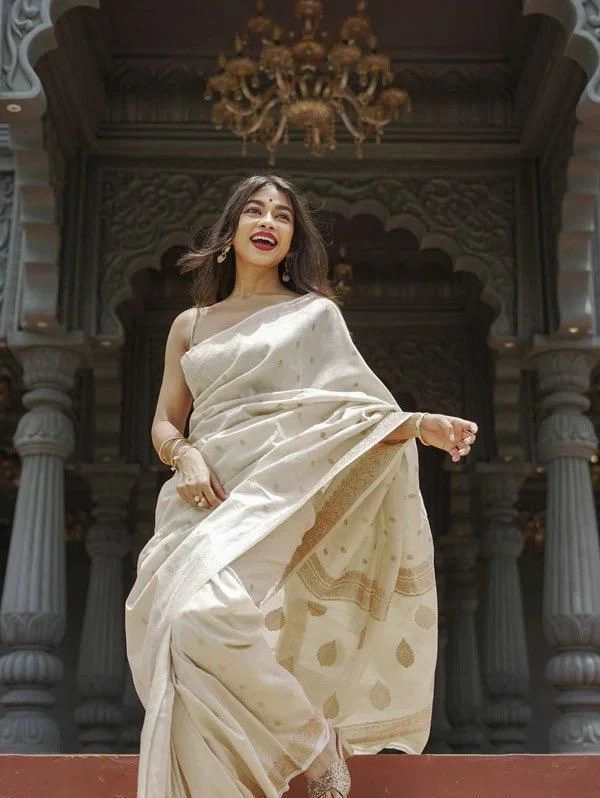 Soft Silk 6040 Linen Slab Weaving Worked Fancy Saree Collection - Image 14