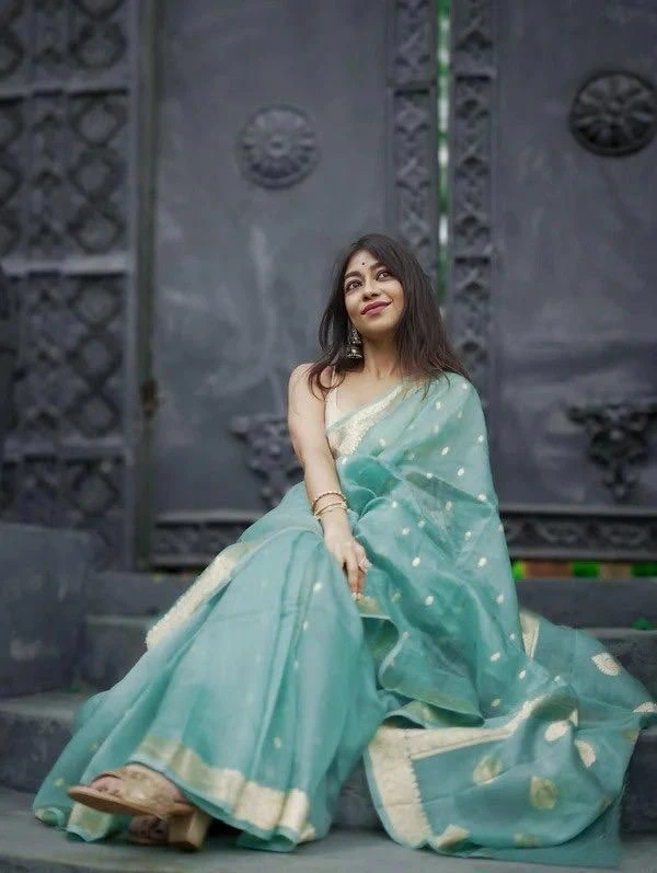 Soft Silk 6040 Linen Slab Weaving Worked Fancy Saree Collection - Image 16