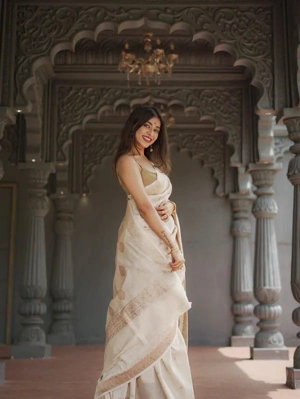 Soft Silk 6040 Linen Slab Weaving Worked Fancy Saree Collection - Image 2