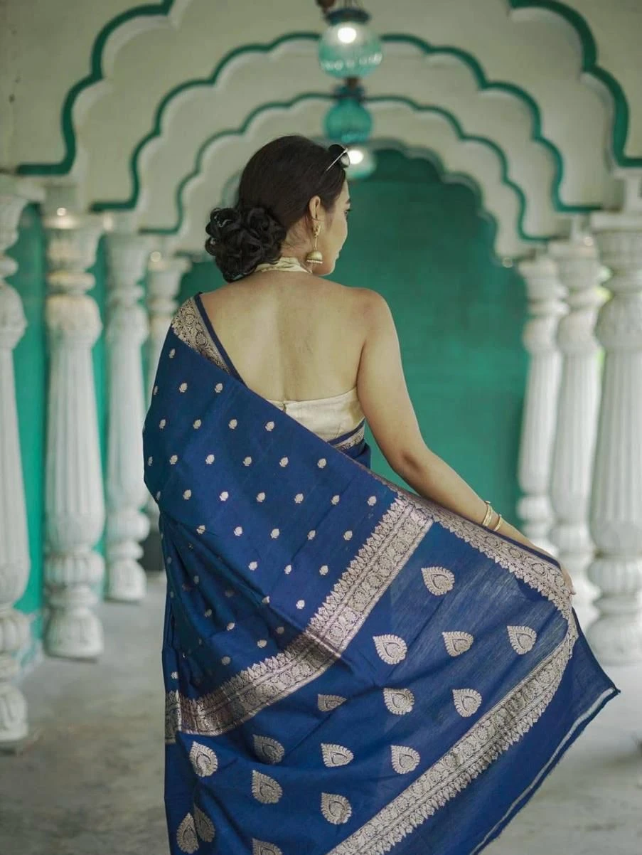Soft Silk 6040 Linen Slab Weaving Worked Fancy Saree Collection - Image 3