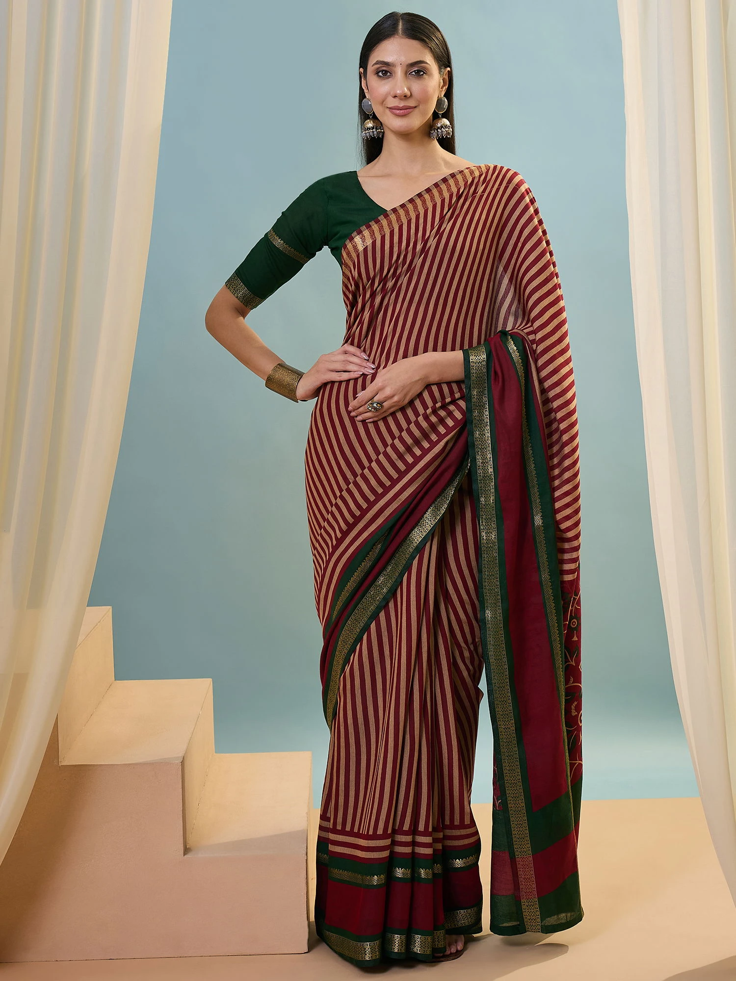 Tara 5001 to 5005 Pv Cotton Stripe Printed Saree Collection - Image 10