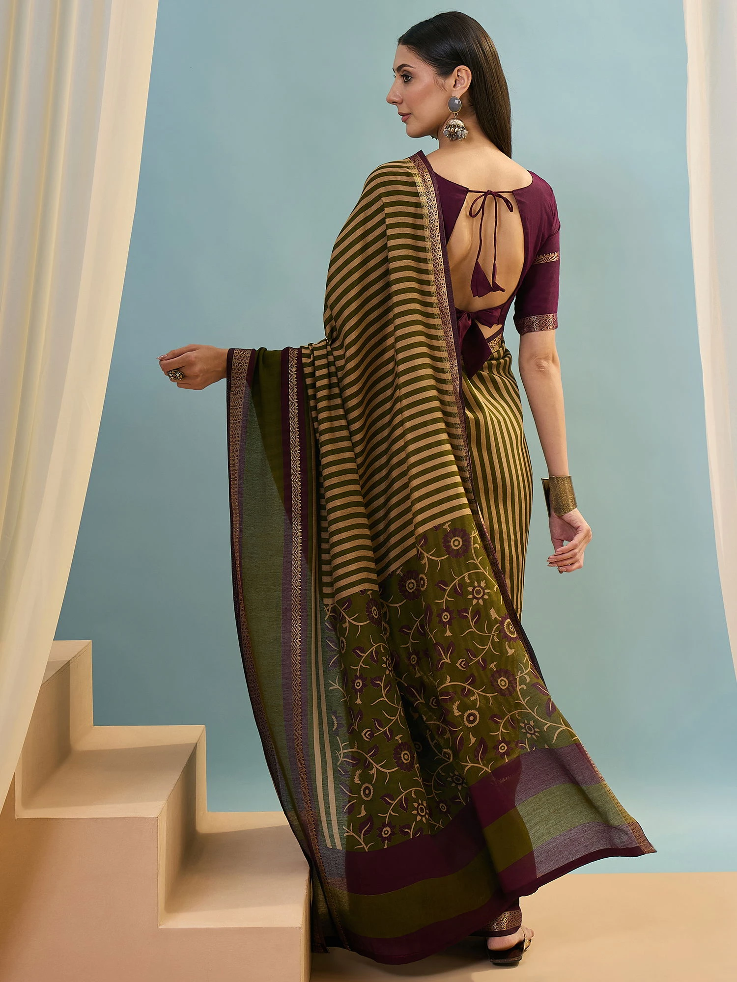 Tara 5001 to 5005 Pv Cotton Stripe Printed Saree Collection - Image 3