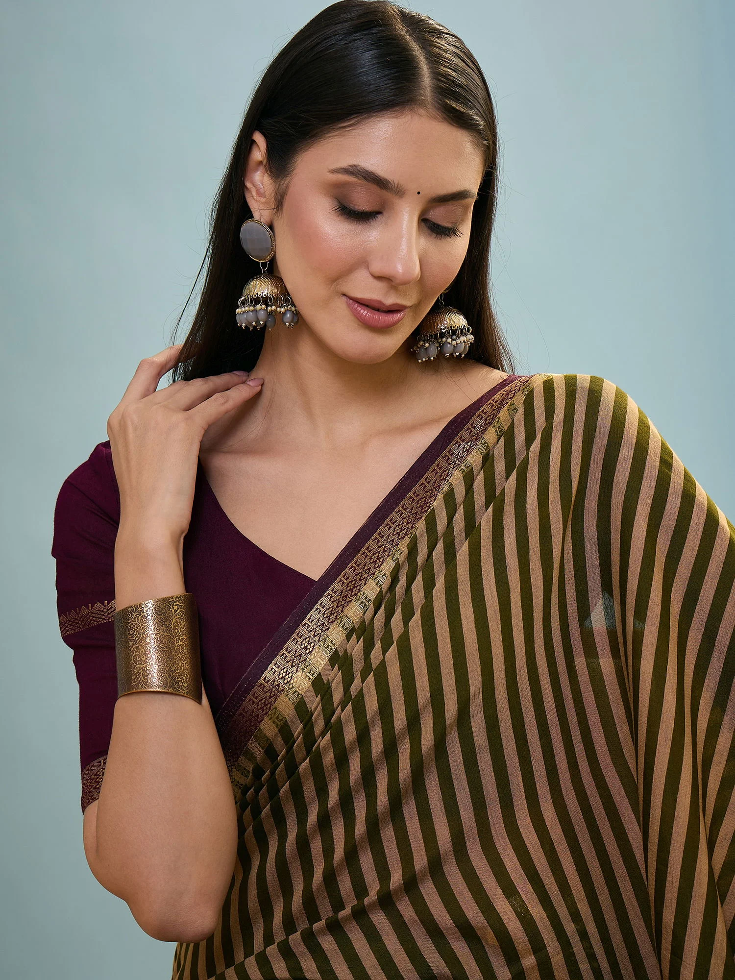 Tara 5001 to 5005 Pv Cotton Stripe Printed Saree Collection - Image 4