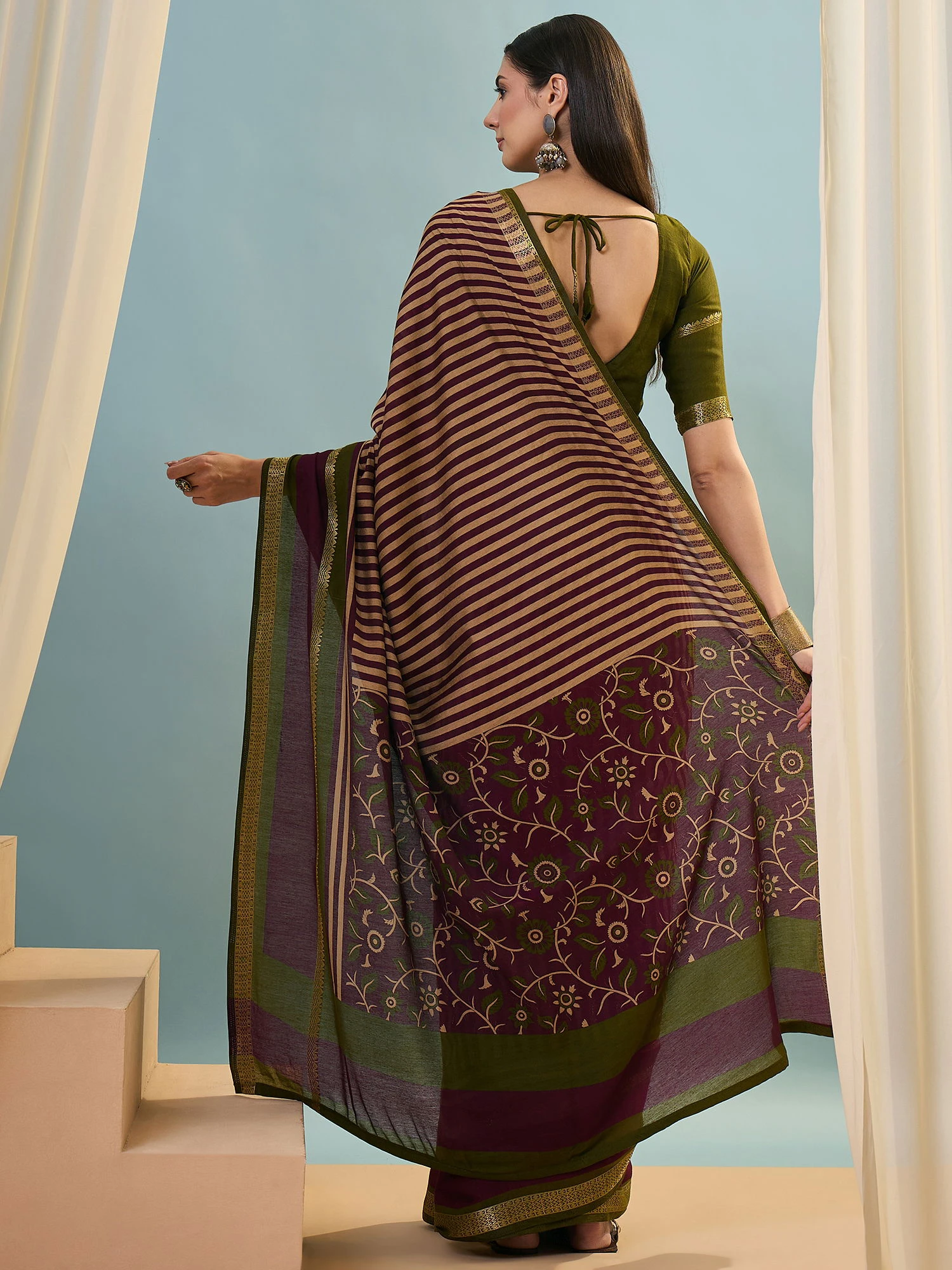 Tara 5001 to 5005 Pv Cotton Stripe Printed Saree Collection - Image 5