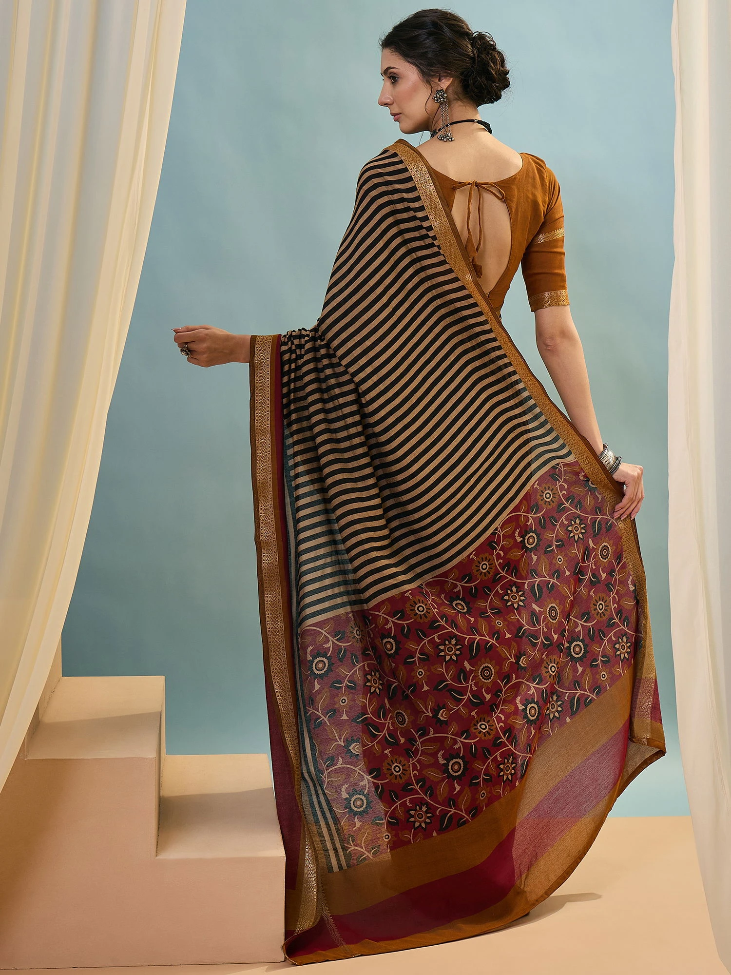 Tara 5001 to 5005 Pv Cotton Stripe Printed Saree Collection - Image 8