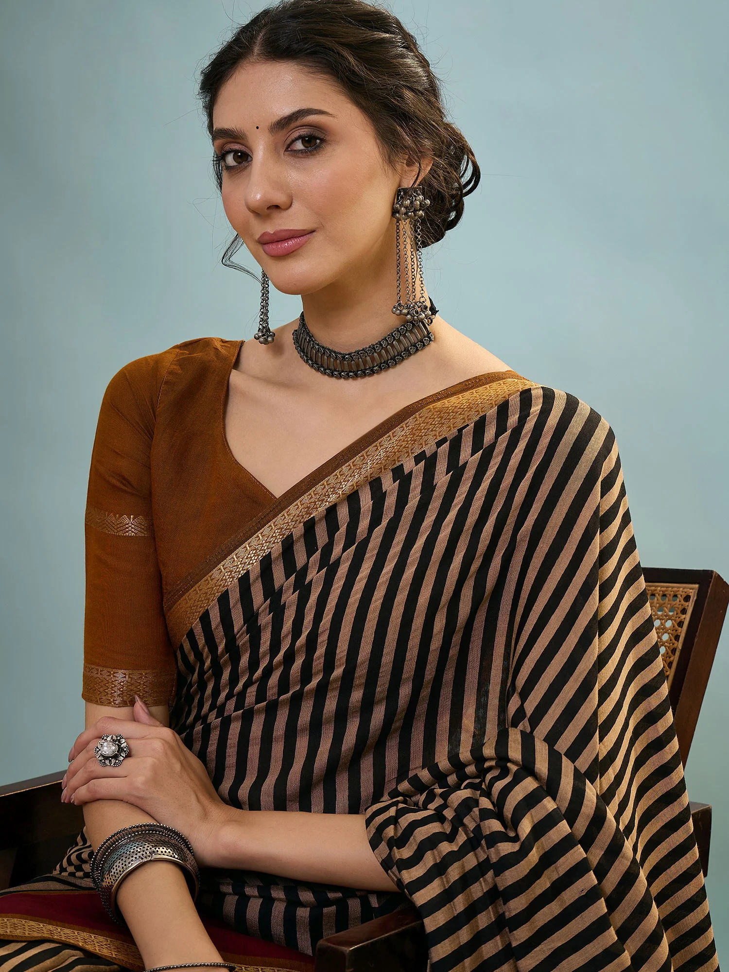 Tara 5001 to 5005 Pv Cotton Stripe Printed Saree Collection - Image 9