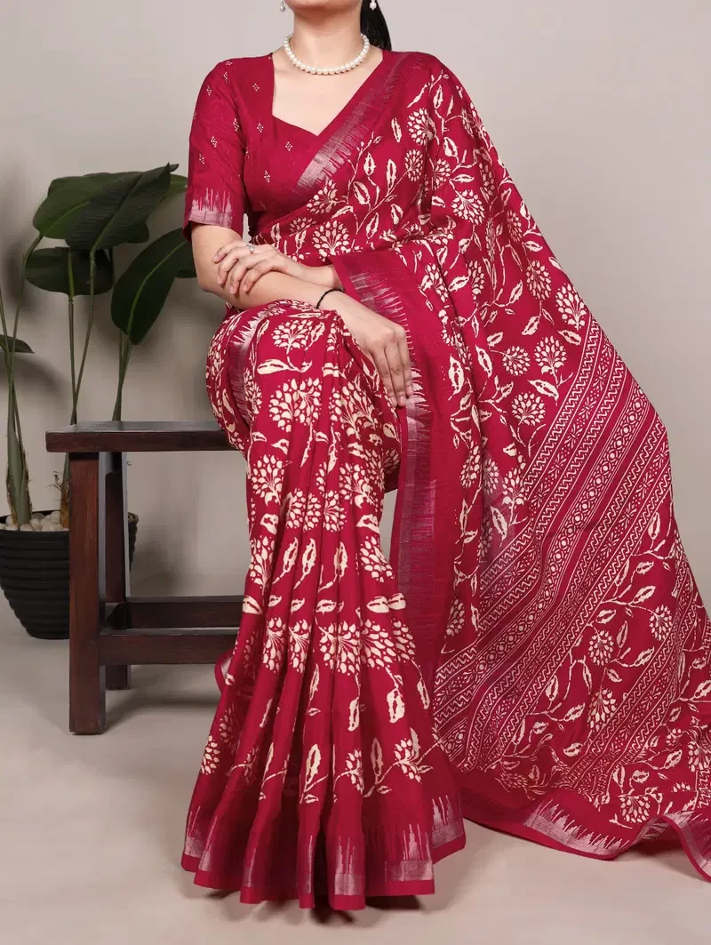 Taraa L 7214 Slub Silk Floral Printed Saree Collection