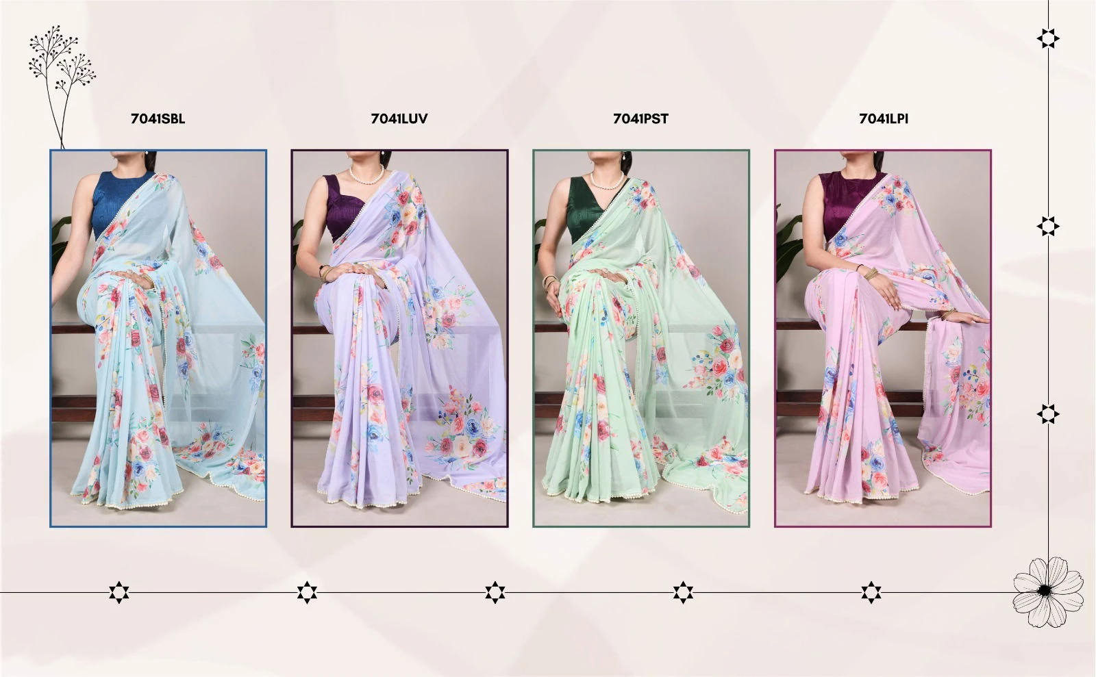 Taraa Nira Vol 1 Weightless Marbal Floral Printed Saree Collection - Image 10