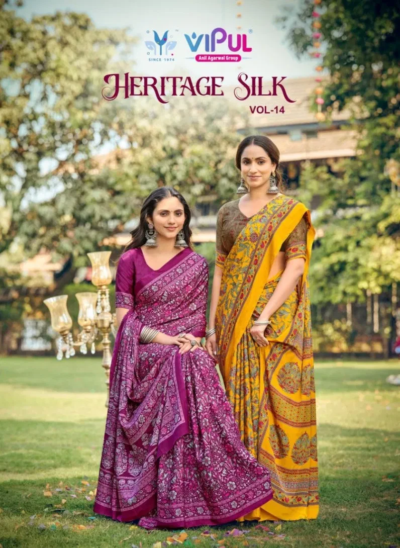 Vipul Heritage Silk Vol 14 Crepe Printed Casual Wear Saree Collection