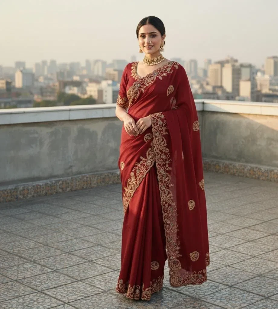 Vt 832 T Georgette Silk with Thread Coding Embroidery Worked Saree Collection