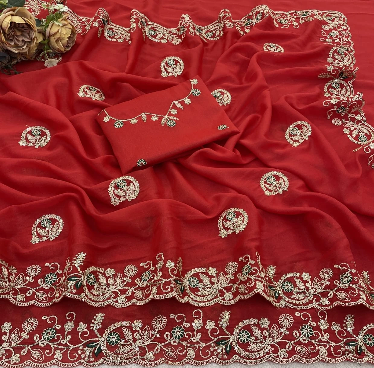 Vt 832 T Georgette Silk with Thread Coding Embroidery Worked Saree Collection - Image 10