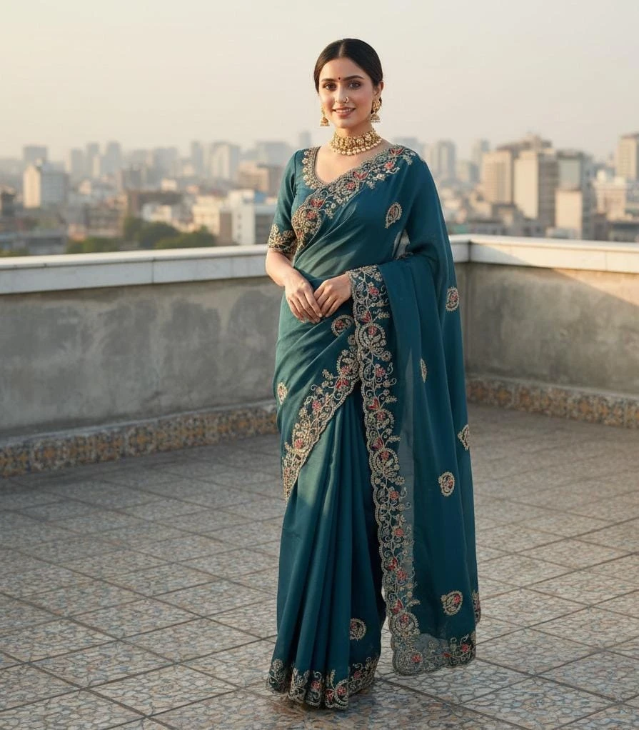Vt 832 T Georgette Silk with Thread Coding Embroidery Worked Saree Collection - Image 3