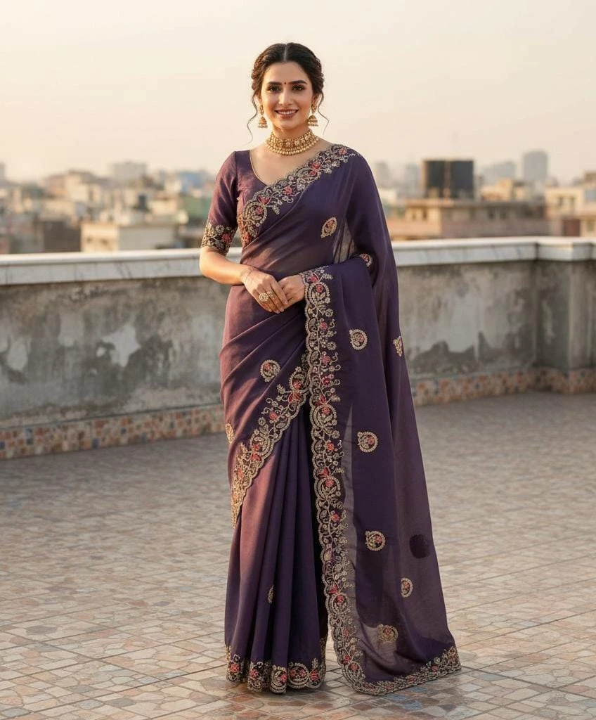 Vt 832 T Georgette Silk with Thread Coding Embroidery Worked Saree Collection - Image 4