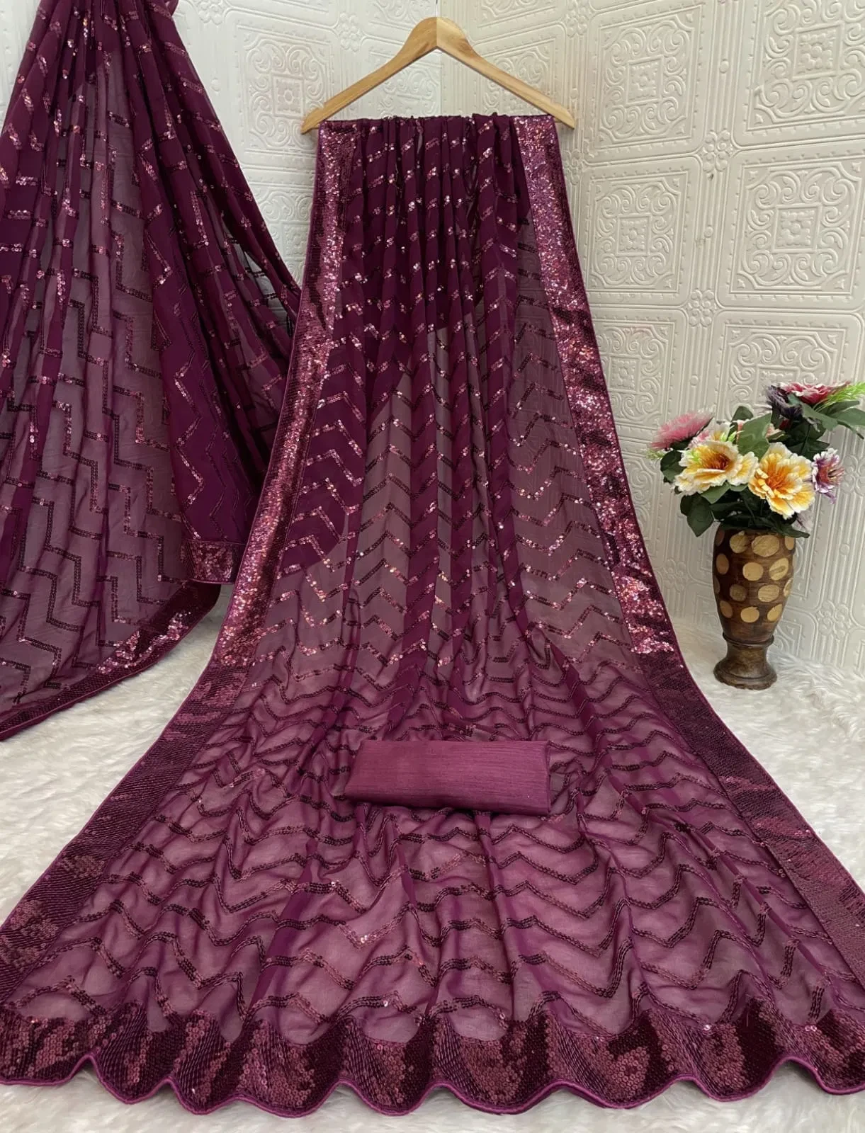 Vt 833 T Georgette Silk Sequence Worked Premium Saree Collection - Image 11