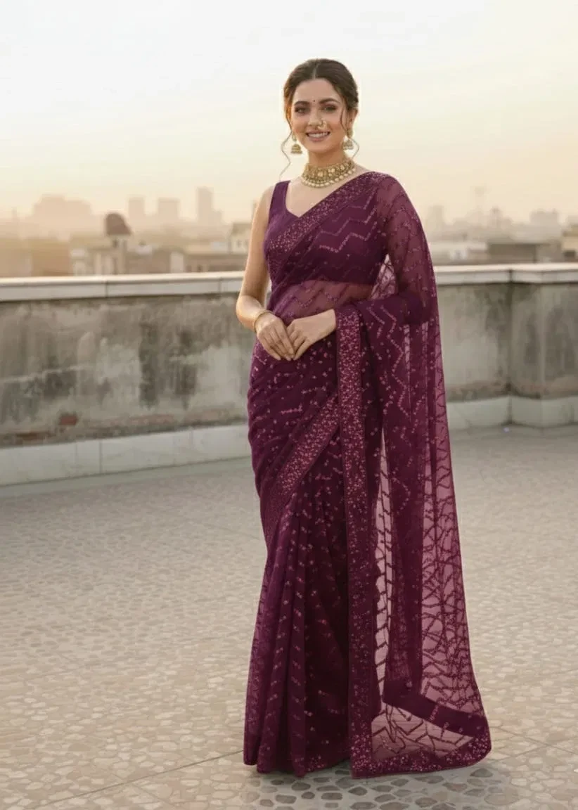 Vt 833 T Georgette Silk Sequence Worked Premium Saree Collection - Image 14