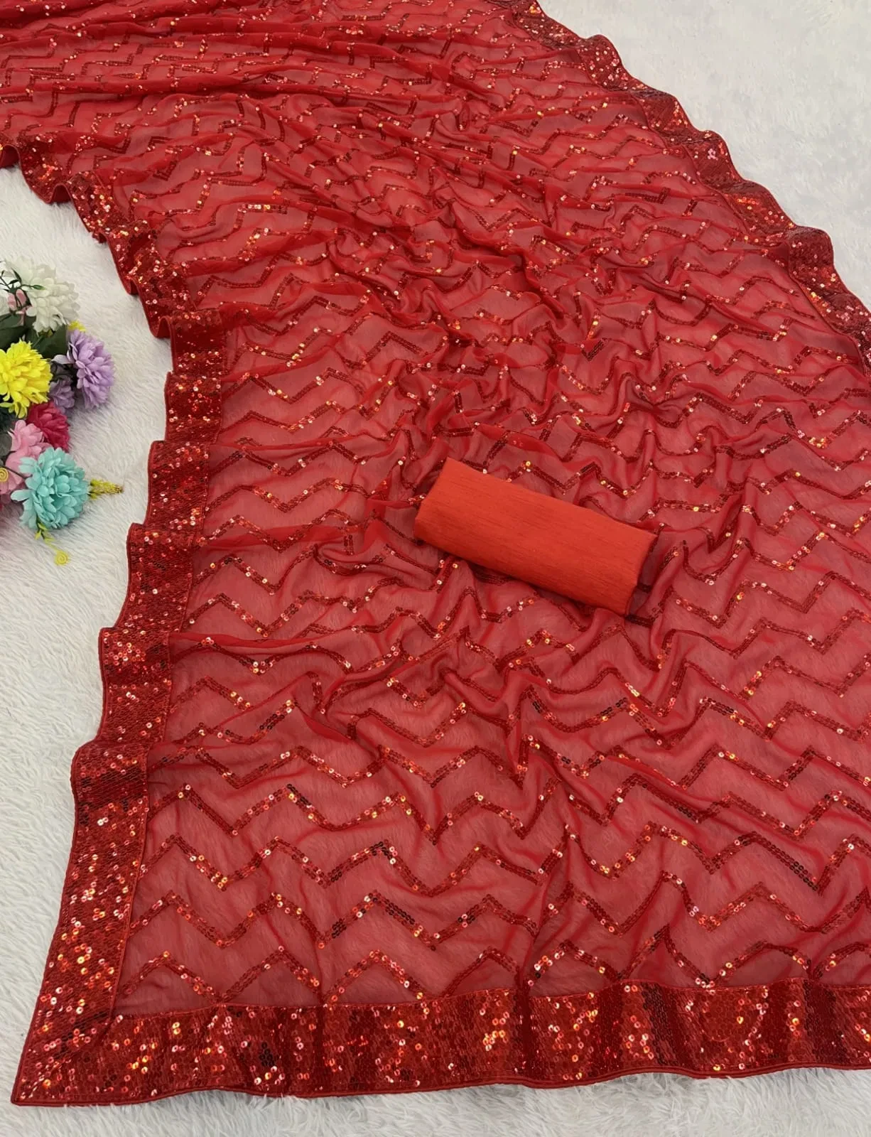 Vt 833 T Georgette Silk Sequence Worked Premium Saree Collection - Image 2