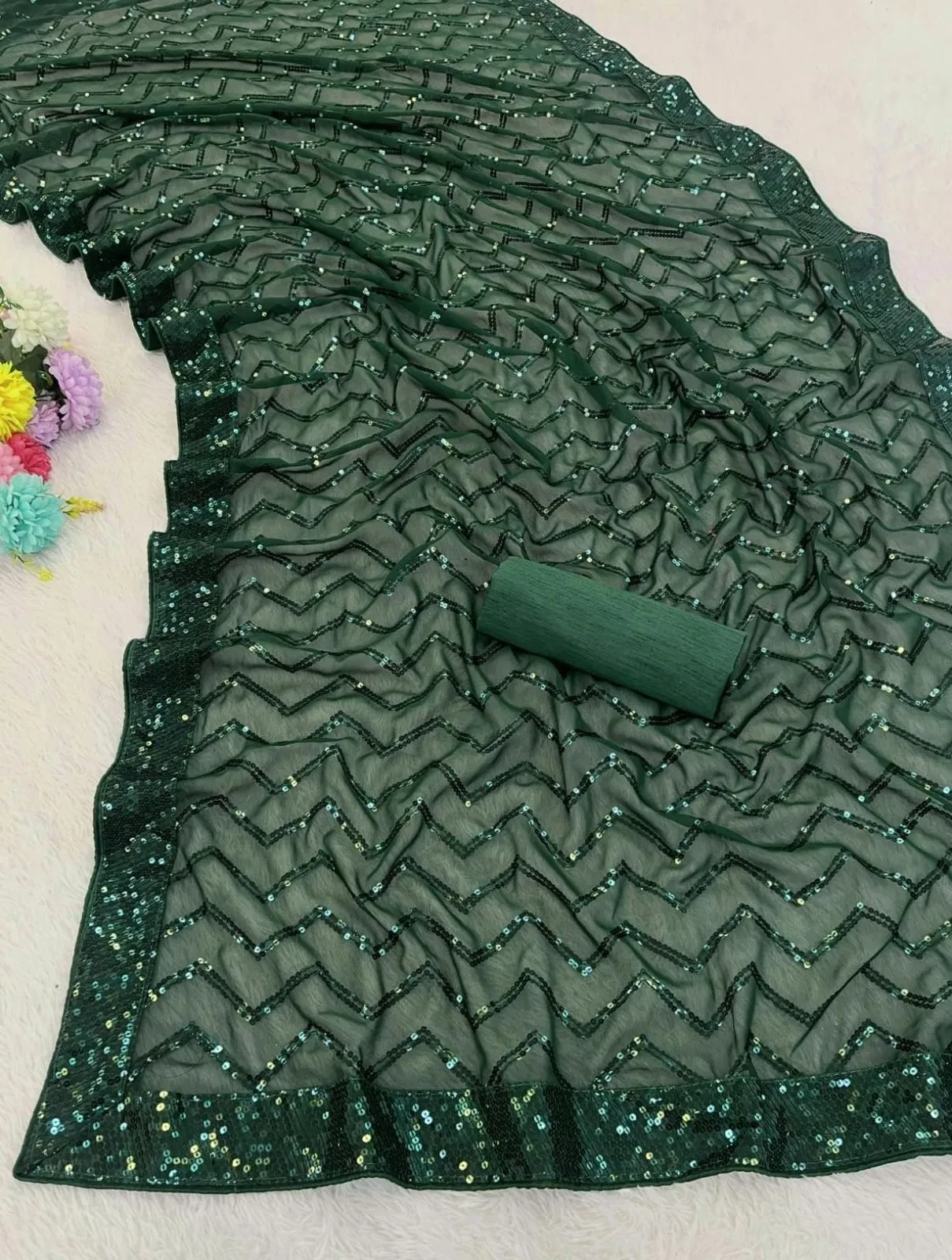 Vt 833 T Georgette Silk Sequence Worked Premium Saree Collection - Image 7