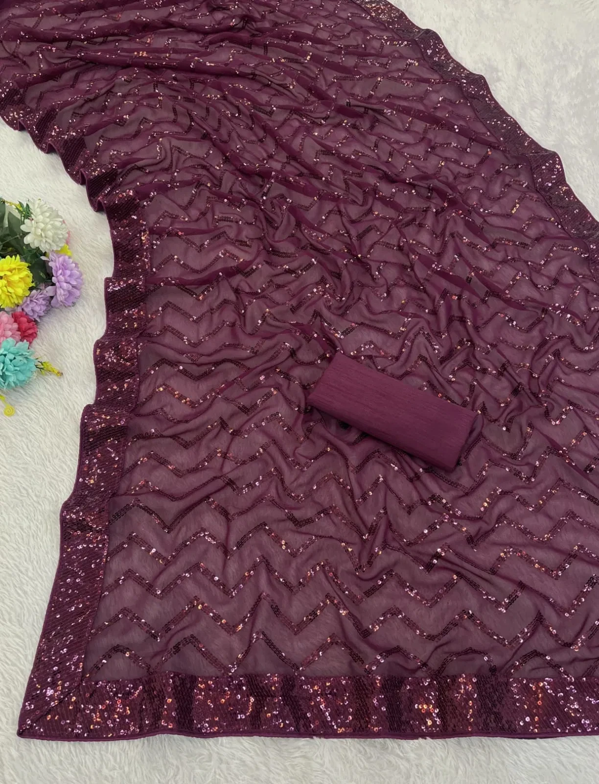 Vt 833 T Georgette Silk Sequence Worked Premium Saree Collection - Image 9