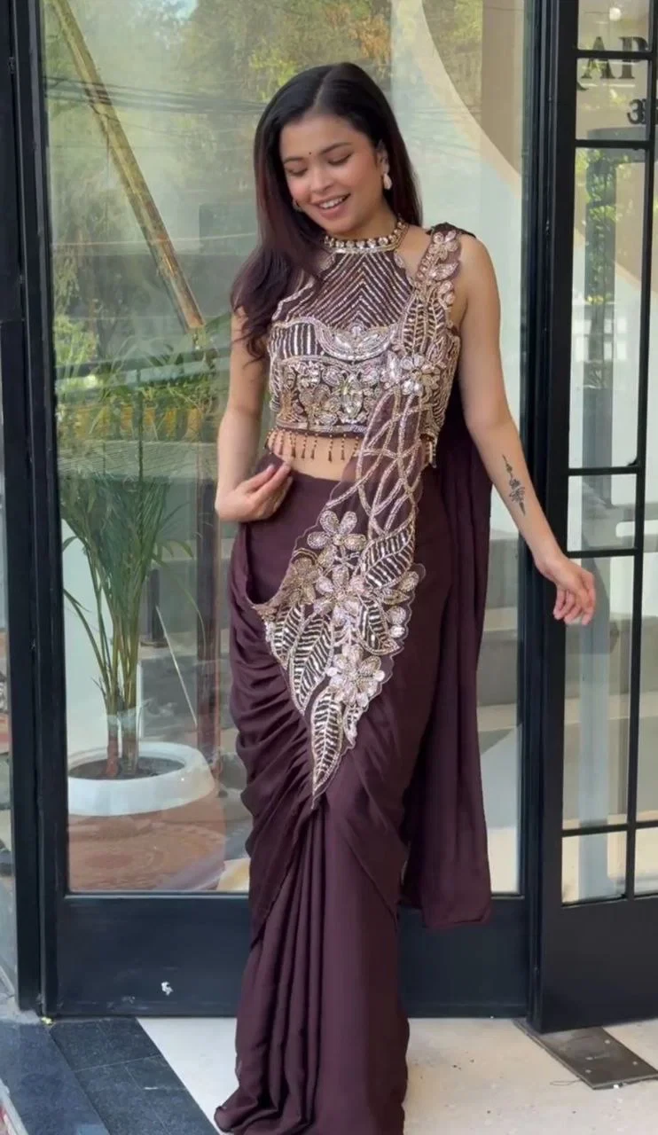 Bt 7148 Star Georgette Embroidery Worked Ready to Wear Designer Saree Collection - Image 2