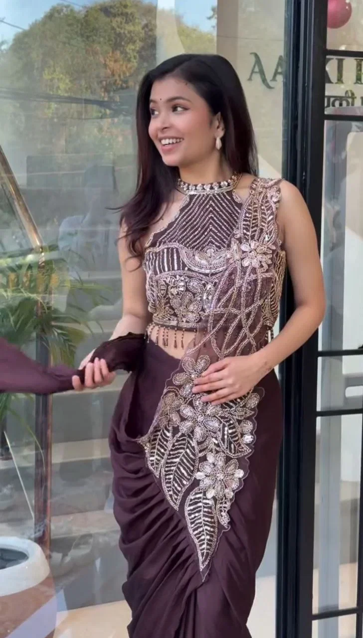 Bt 7148 Star Georgette Embroidery Worked Ready to Wear Designer Saree Collection - Image 5