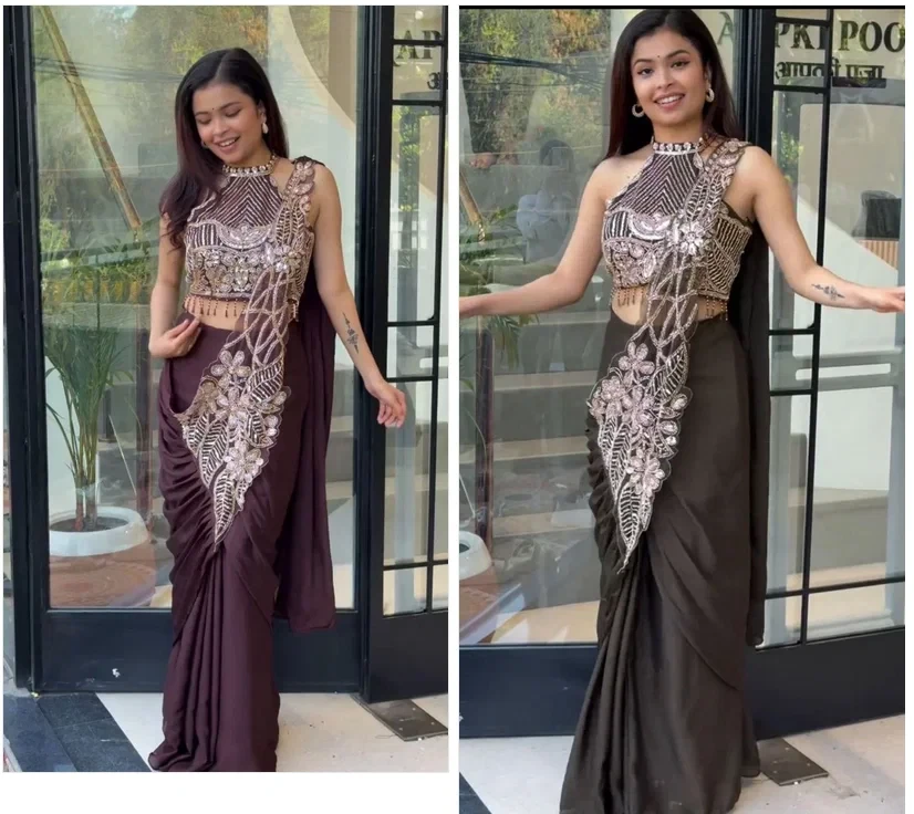 Bt 7148 Star Georgette Embroidery Worked Ready to Wear Designer Saree Collection - Image 6