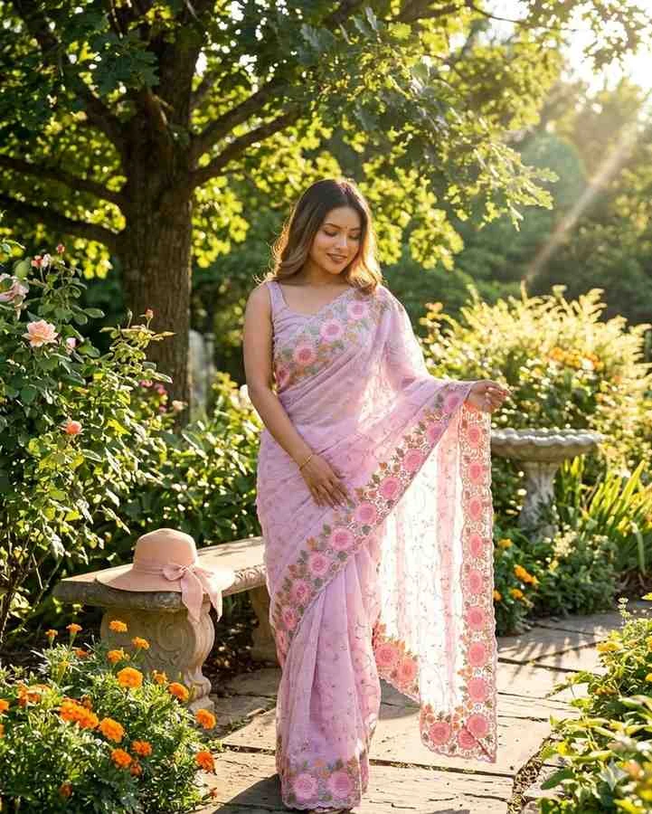 Ds 636 Moss Chiffon Sequence Worked Saree Collection