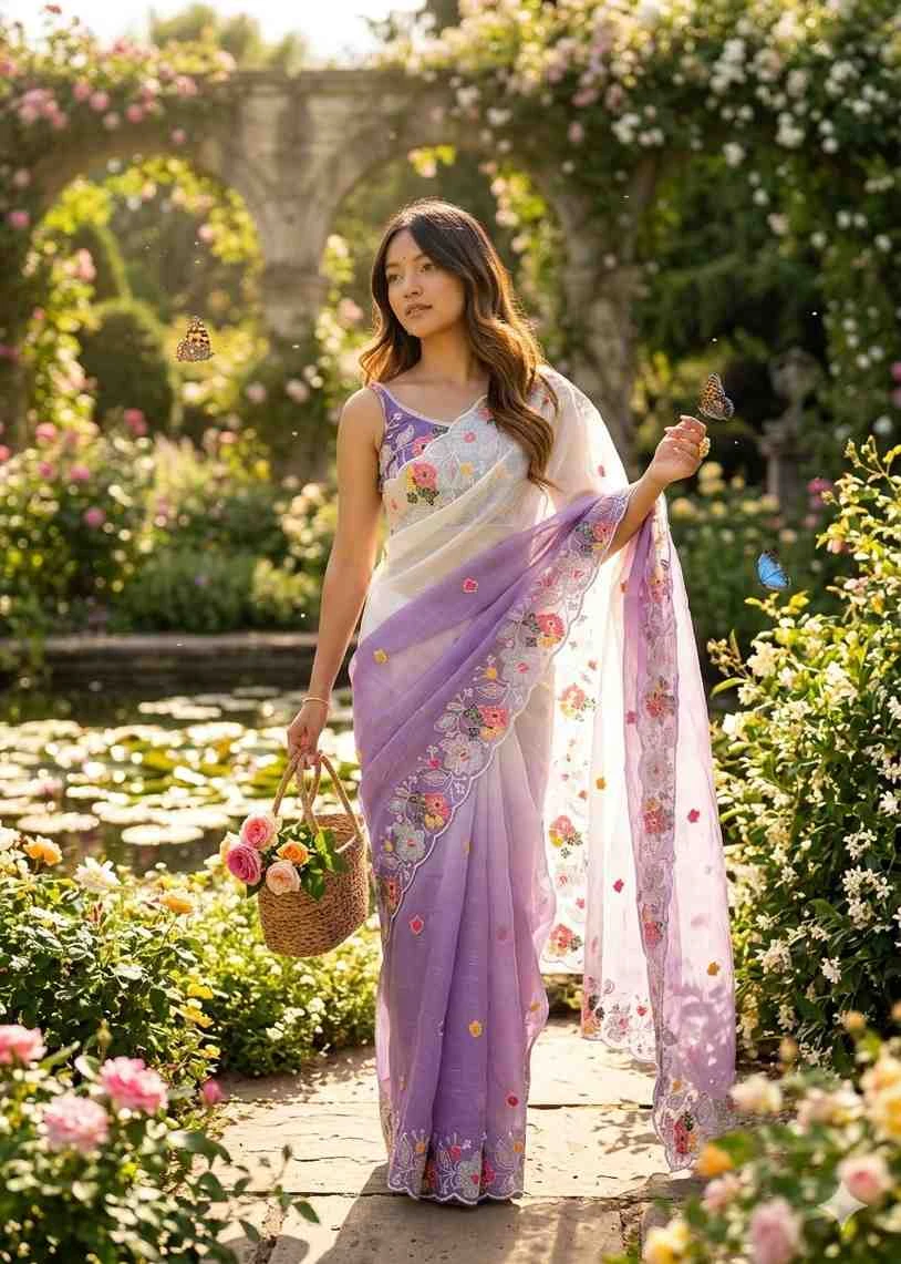 Ds 767 Crush Silk Embroidery Worked Party Wear Saree Collection