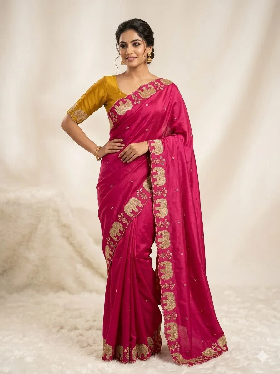 Hansraj Saree Ah Chinon Silk Embroidered Saree Collection