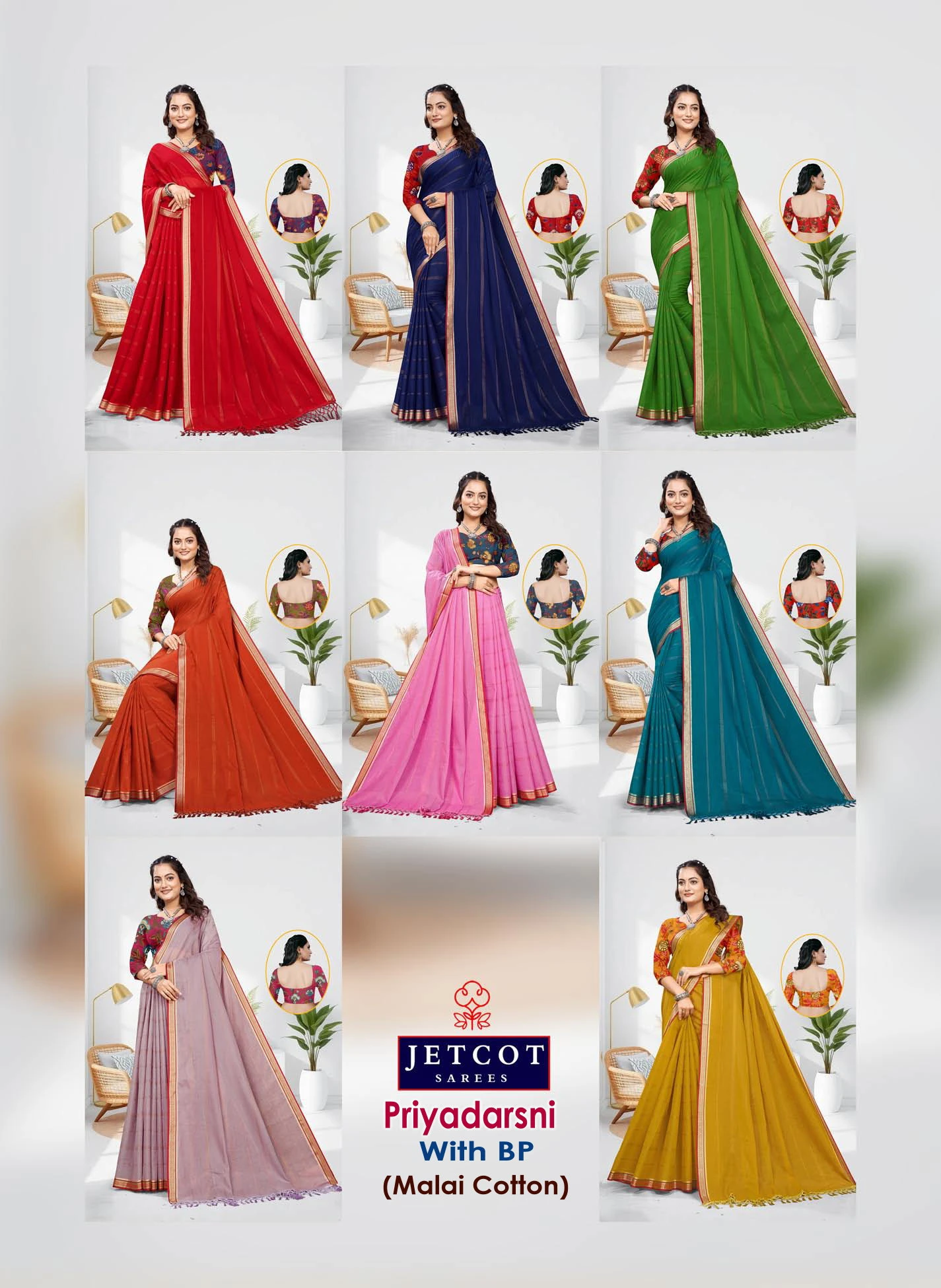Jetcot Priyadarsni Vol 1 Malai Cotton Printed Saree Collection