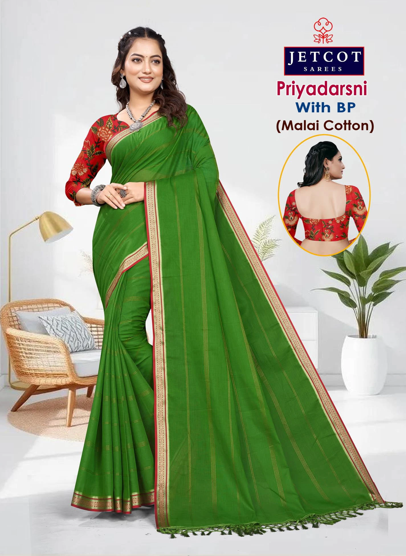 Jetcot Priyadarsni Vol 1 Malai Cotton Printed Saree Collection
