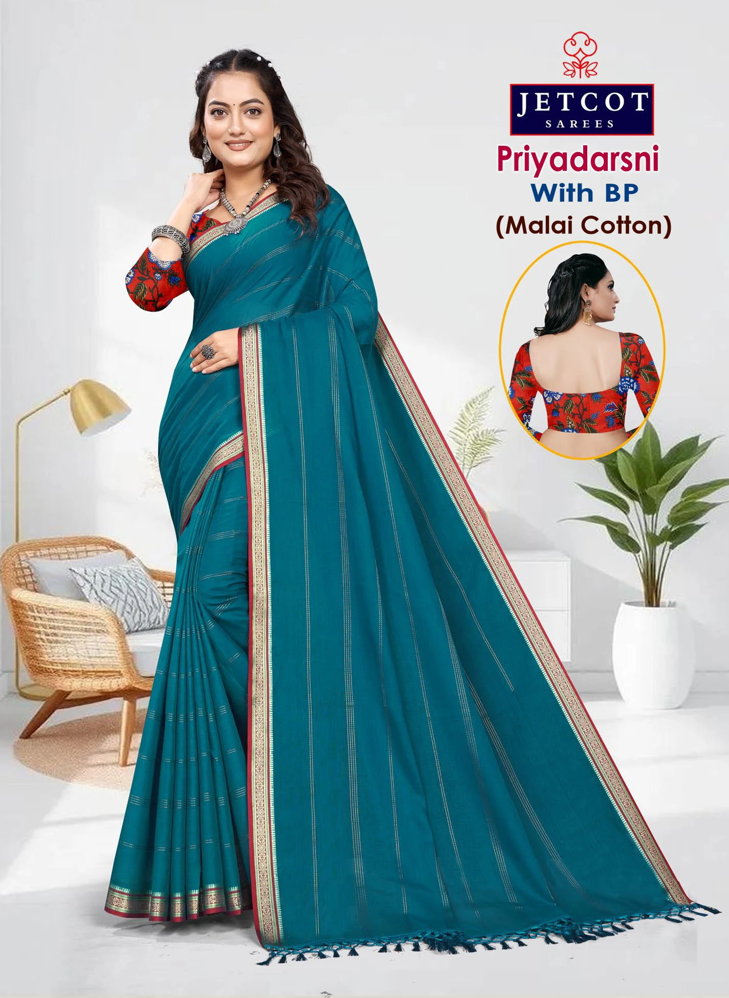Jetcot Priyadarsni Vol 1 Malai Cotton Printed Saree Collection