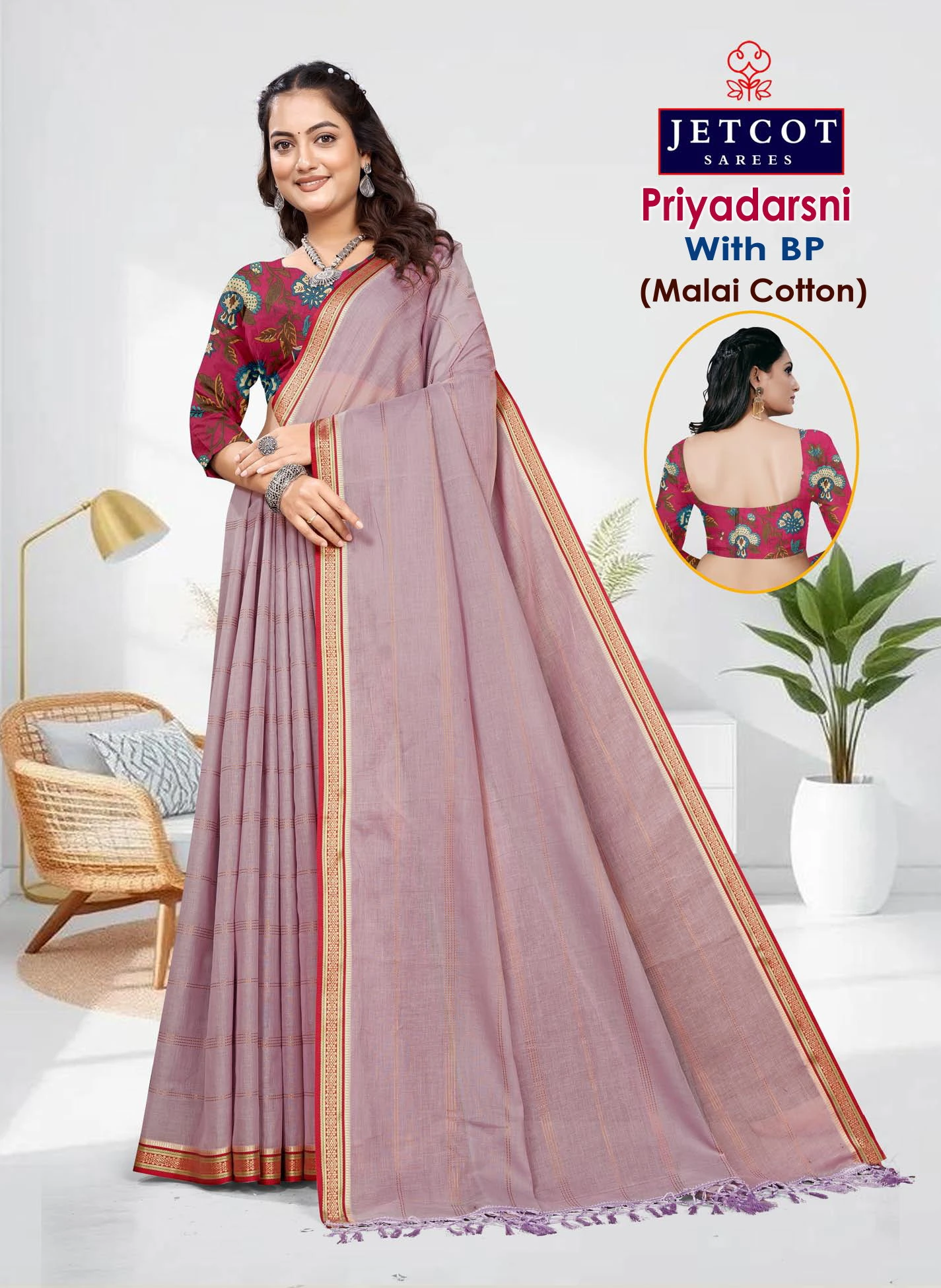 Jetcot Priyadarsni Vol 1 Malai Cotton Printed Saree Collection
