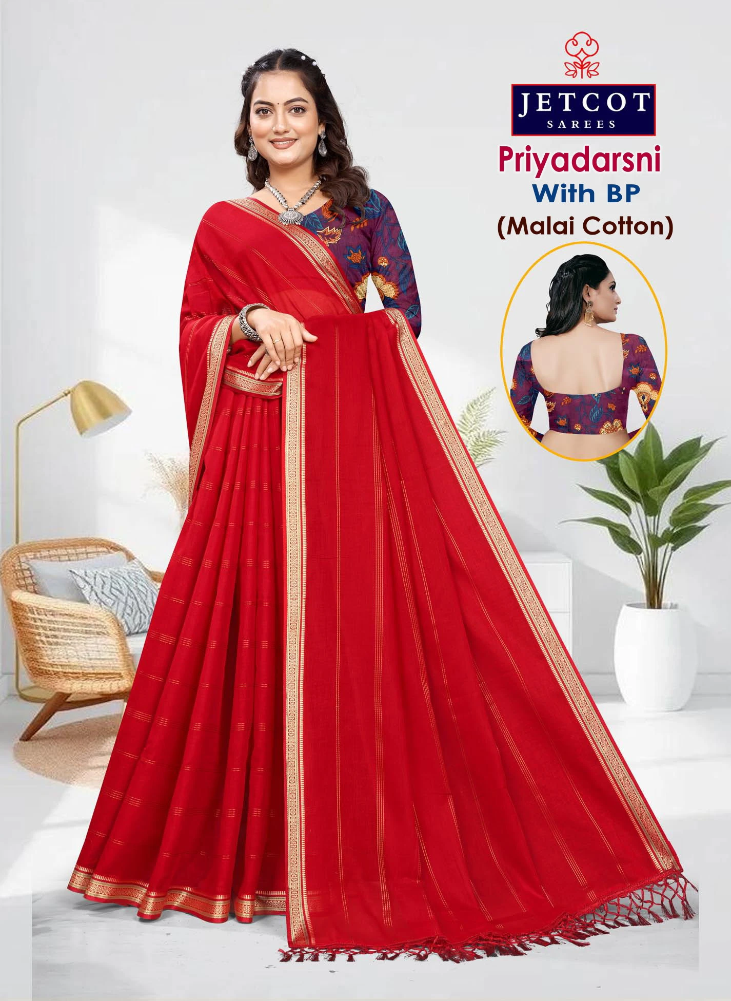 Jetcot Priyadarsni Vol 1 Malai Cotton Printed Saree Collection