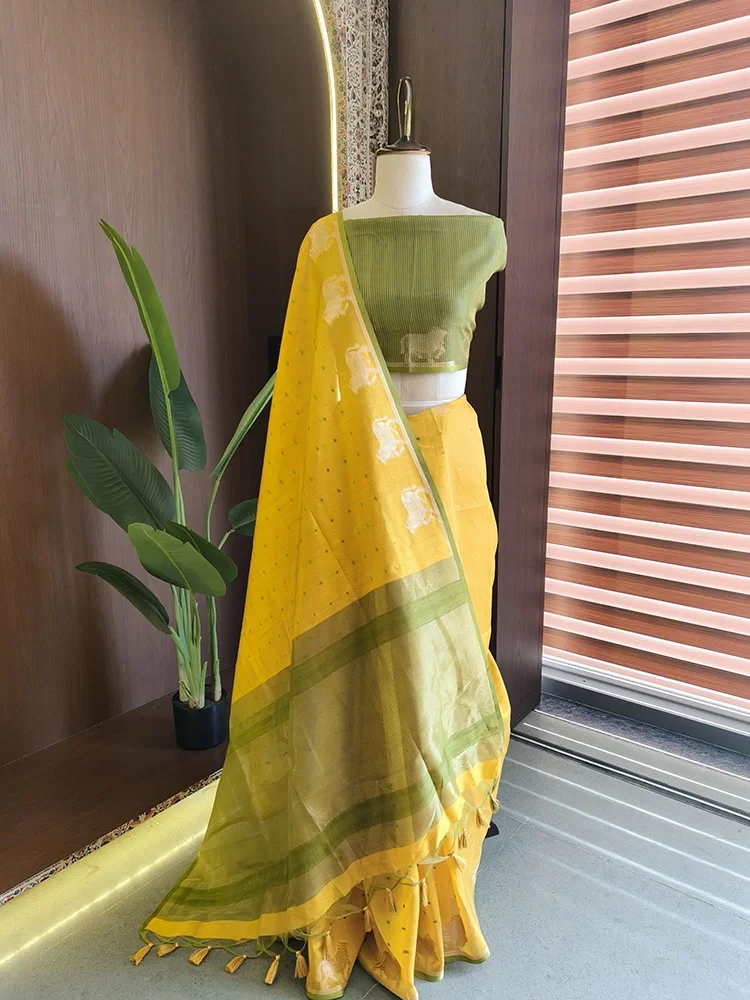 Jf 3519 Khadi Raw Silk Butti Weaves Traditional Saree Collection