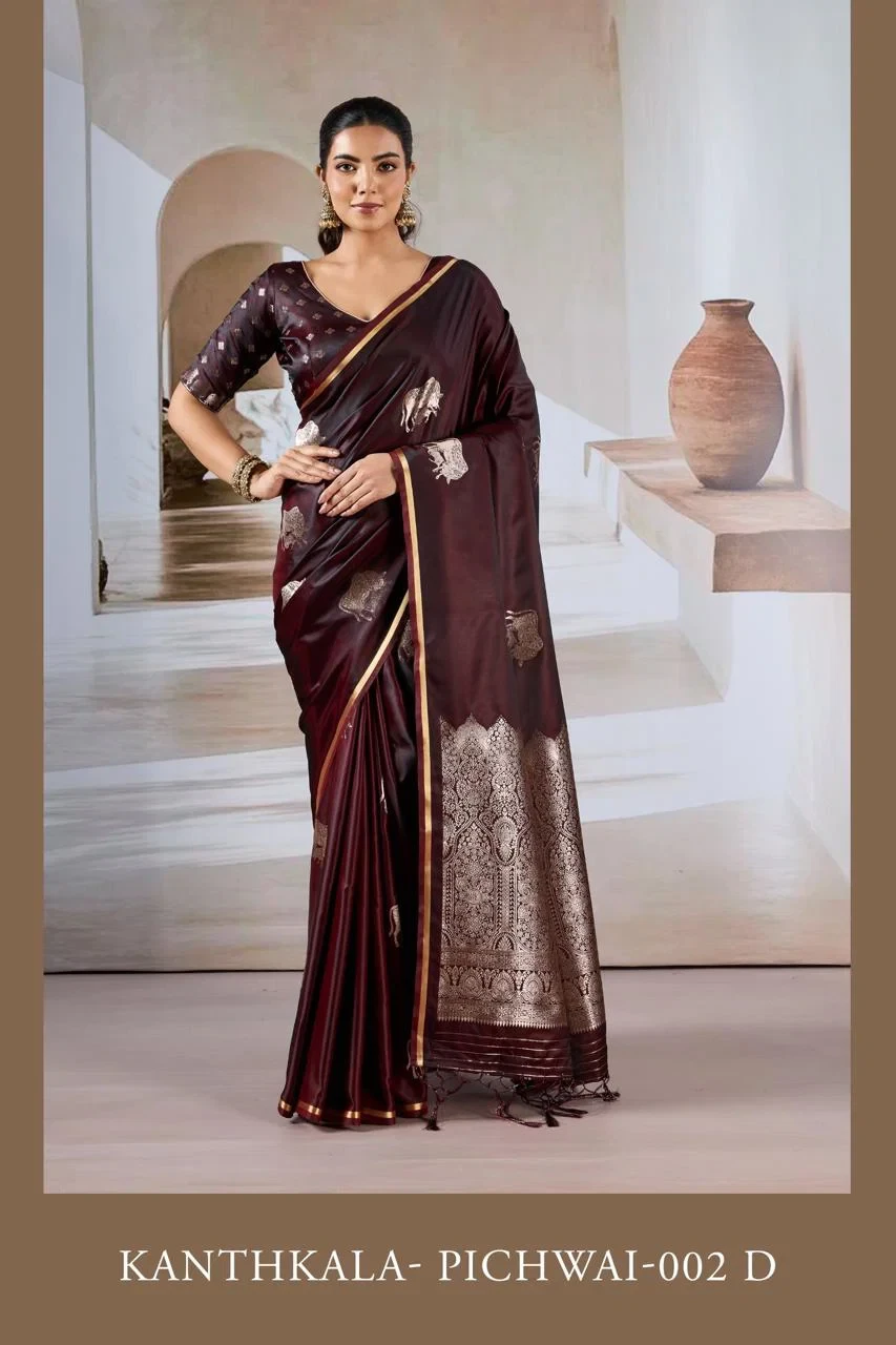 Kanthkala Pichwai 002 a to F Pure Satin Handloom Weaving Saree Collection - Image 5
