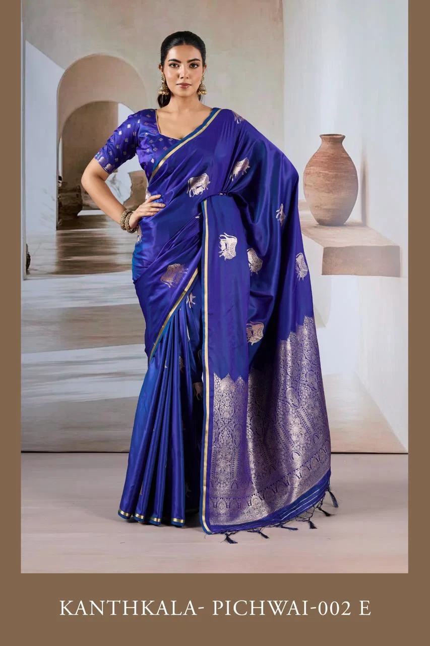 Kanthkala Pichwai 002 a to F Pure Satin Handloom Weaving Saree Collection - Image 6