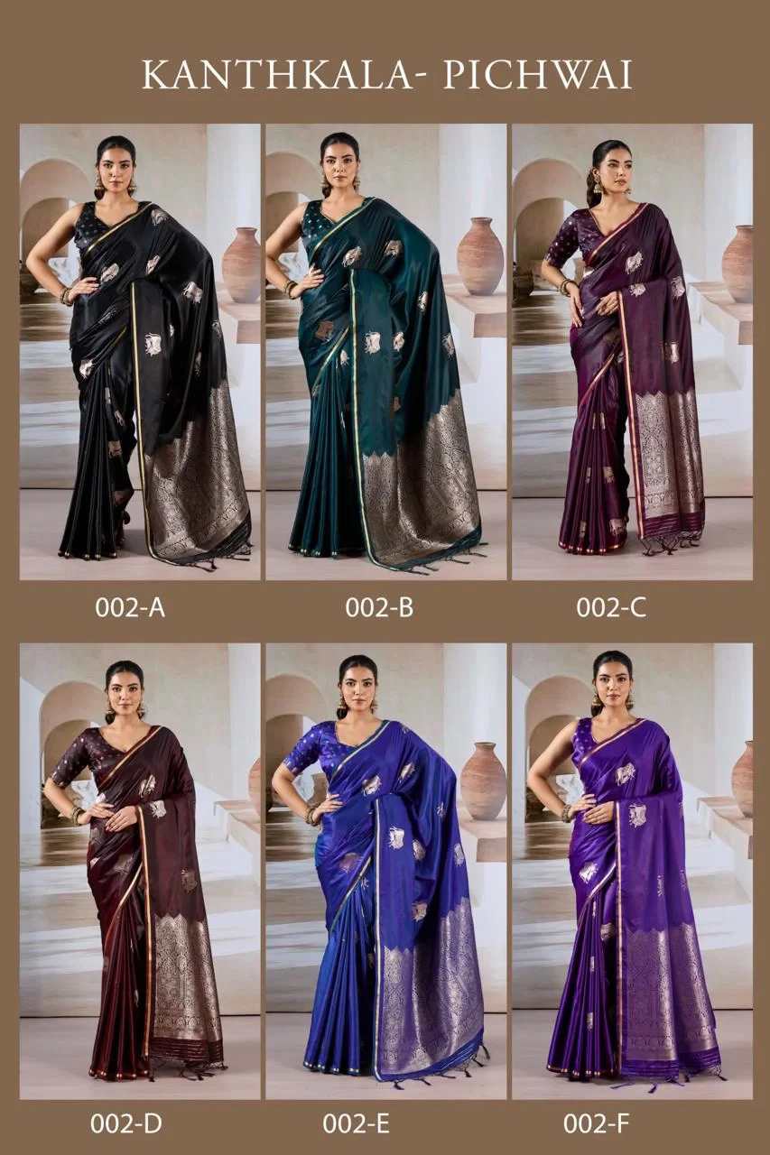 Kanthkala Pichwai 002 a to F Pure Satin Handloom Weaving Saree Collection - Image 8
