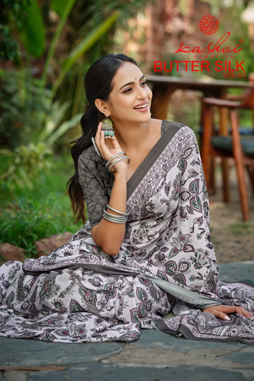Kashvi Butter Silk Vol 1 Satin Chiffon Printed Saree Collection