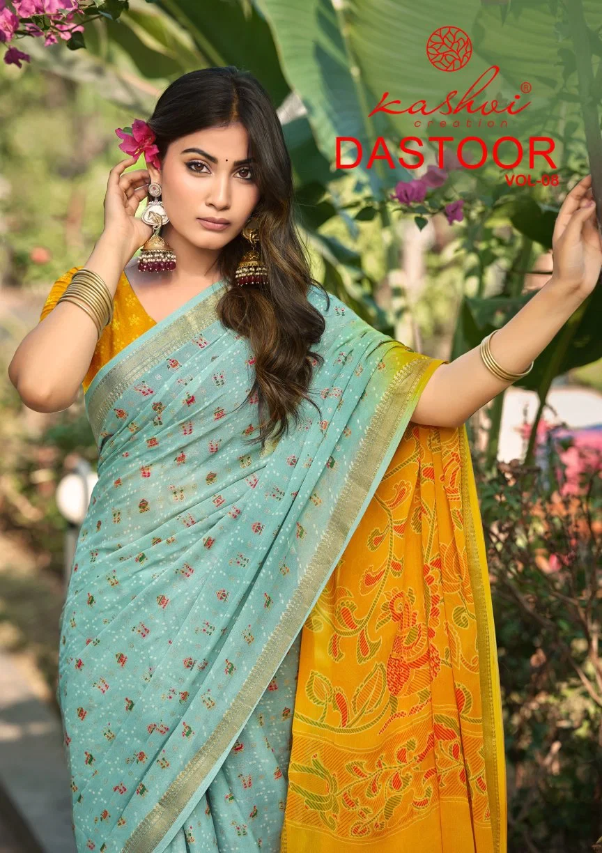 Kashvi Dastoor Vol 8 Viscose Bright Moss Foil Casual Wear Saree Collection