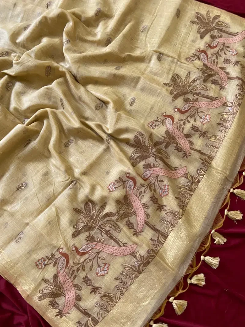 Kf Kashish Muga Cotton Peacock Design Festive Saree Collection