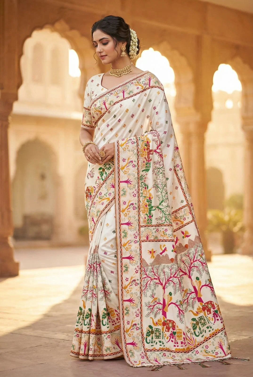 Mb White Pashmina Vol 1 Soft Rajwadi Silk Weaving Saree Collection