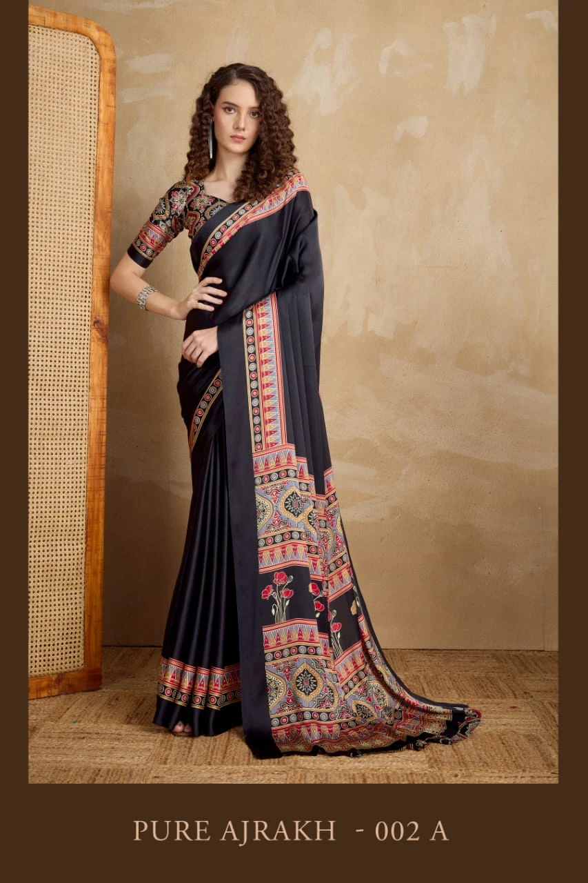 Pure Ajrakh 002 a to E Modal Satin Ajrakh Printed Saree Collection
