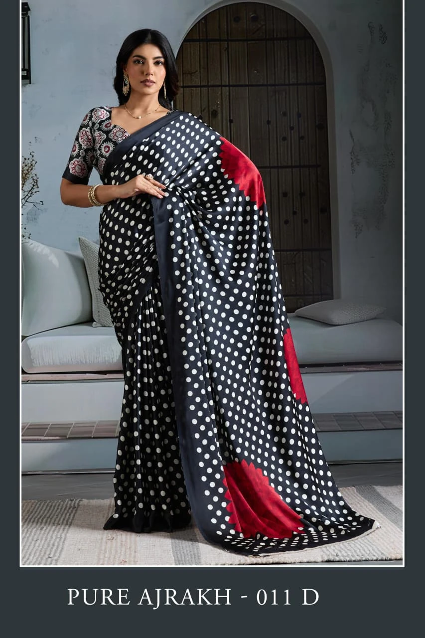 Pure Ajrakh 011 a to F Modal Satin Ajrakh Printed Saree
