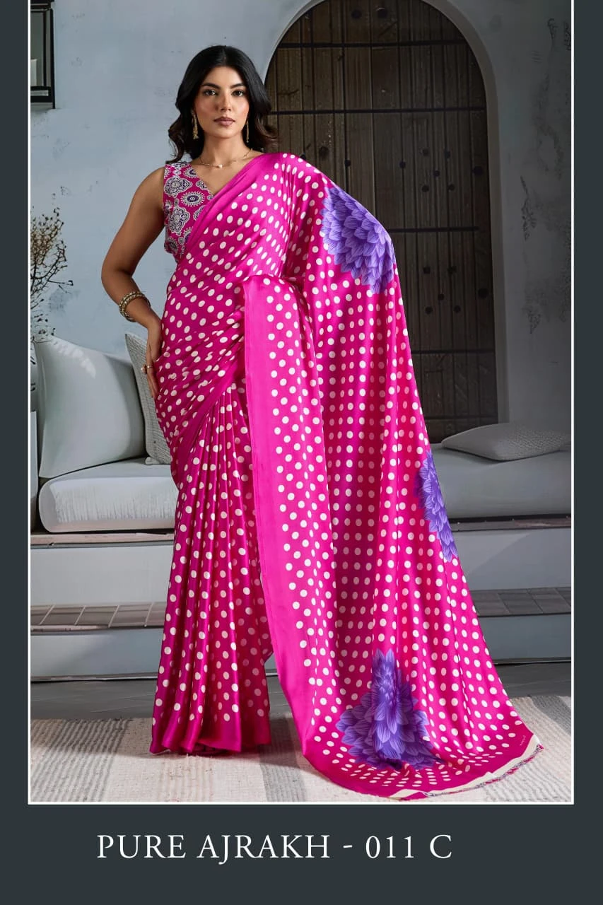 Pure Ajrakh 011 a to F Modal Satin Ajrakh Printed Saree