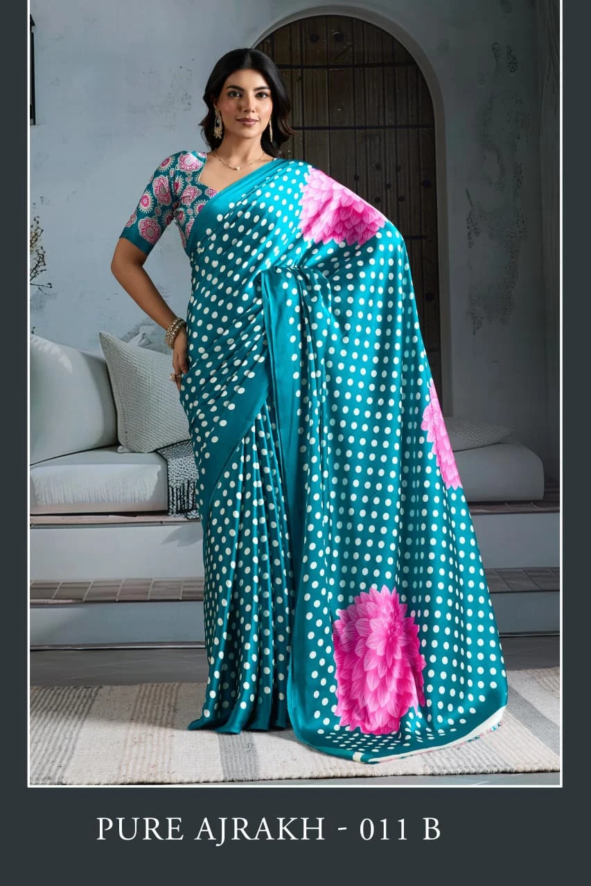 Pure Ajrakh 011 a to F Modal Satin Ajrakh Printed Saree